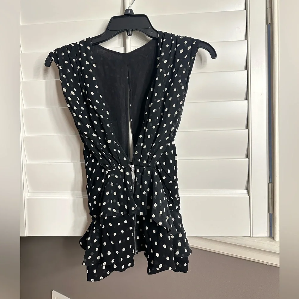 New With Tags! Saint Laurent Black Silk Polkadot Print Top - Picture 3 of 5